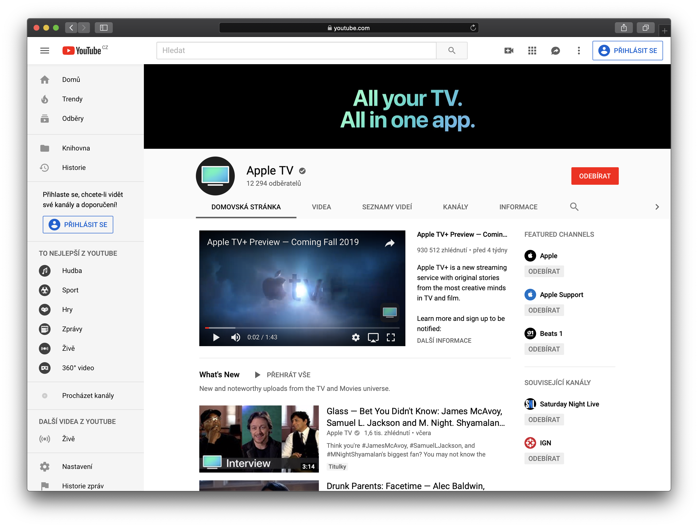 Nový YouTube kanál Apple TV