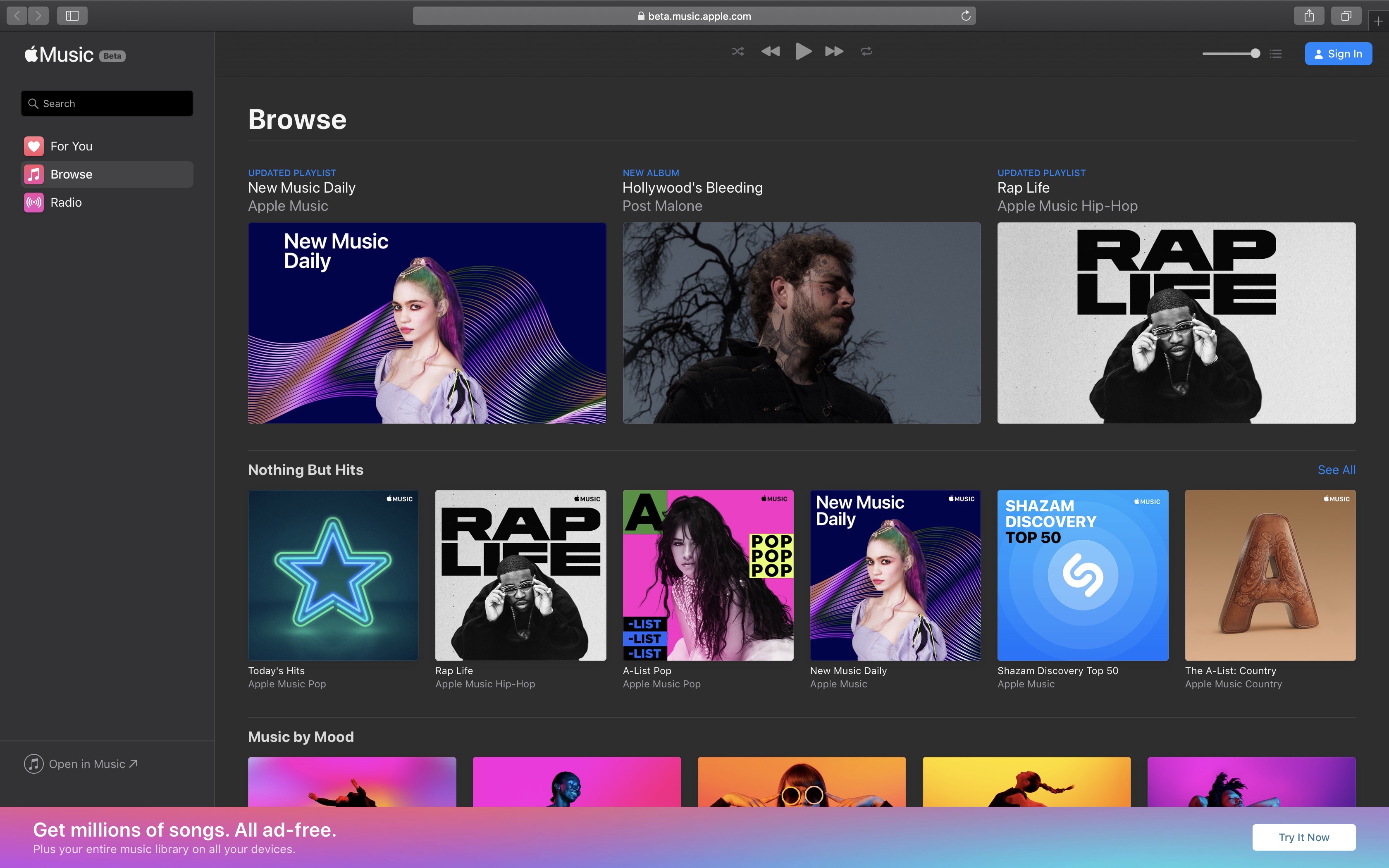Byla spuštěna betaverze webového přehrávače Apple Music