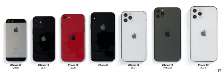 Srovnání velikostí maket iPhone 12 s ostatními modely. Návrat k velikosti původního iPhone SE?