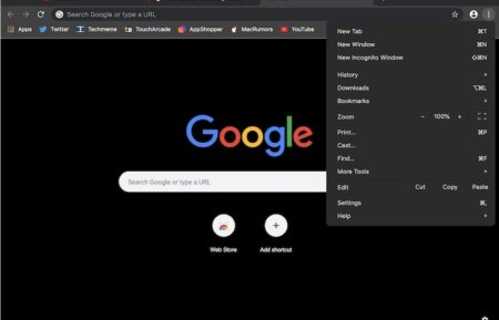 Tmavý režim Google Chrome macOS Mojave