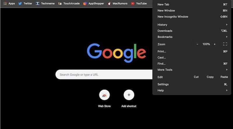 Tmavý režim Google Chrome macOS Mojave
