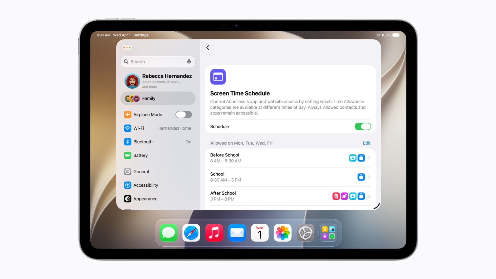 Rozvrh Času u obrazovky na dětském účtu v iPadOS 27