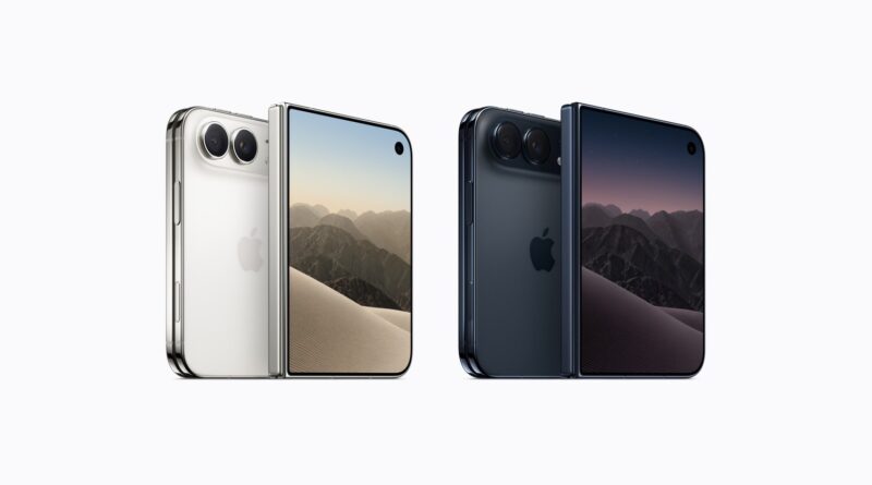 iPhone Duo v barvách nebesky bílá a soumračně modrá, složený i rozevřený