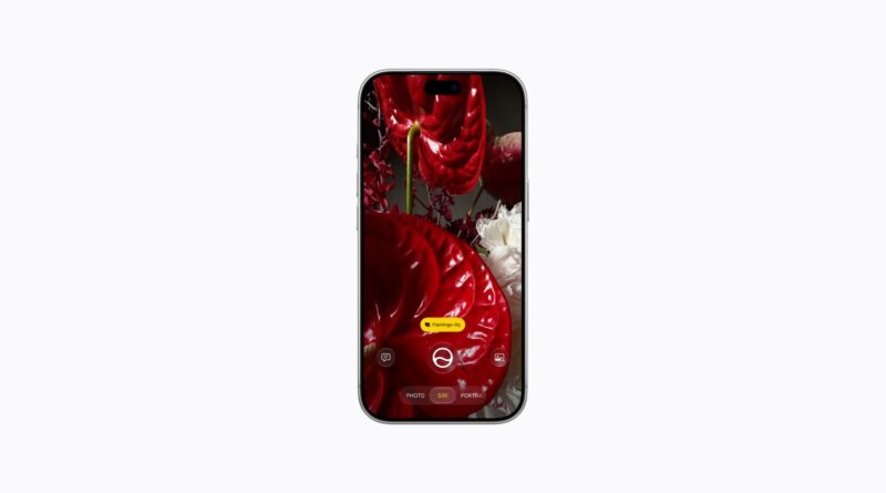 iPhone s režimem Siri v aplikaci Fotoaparát, který rozpoznává objekt před uživatelem