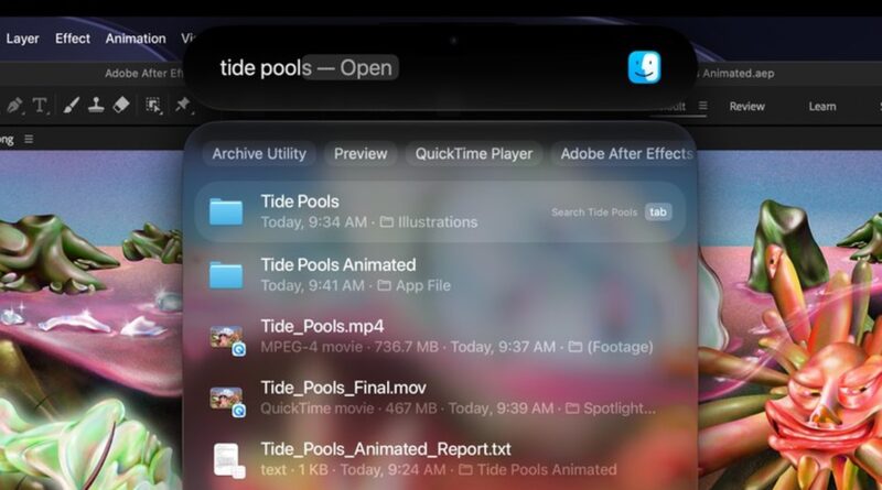 Dynamic Island na displeji MacBooku Pro se Spotlightem