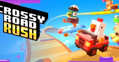 Grafika hry Crossy Road Rush s postavičkami a autem
