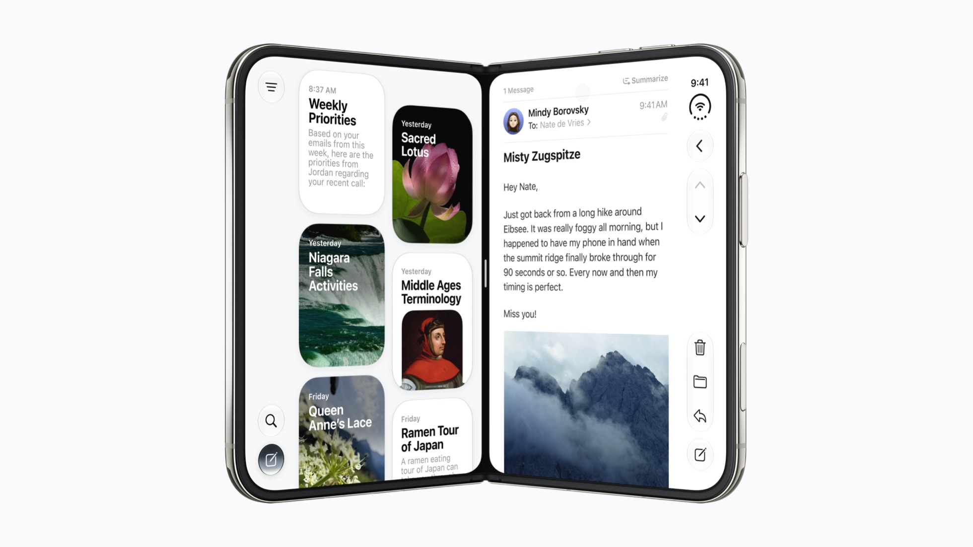 Dvě aplikace vedle sebe na vnitřním displeji iPhonu Duo