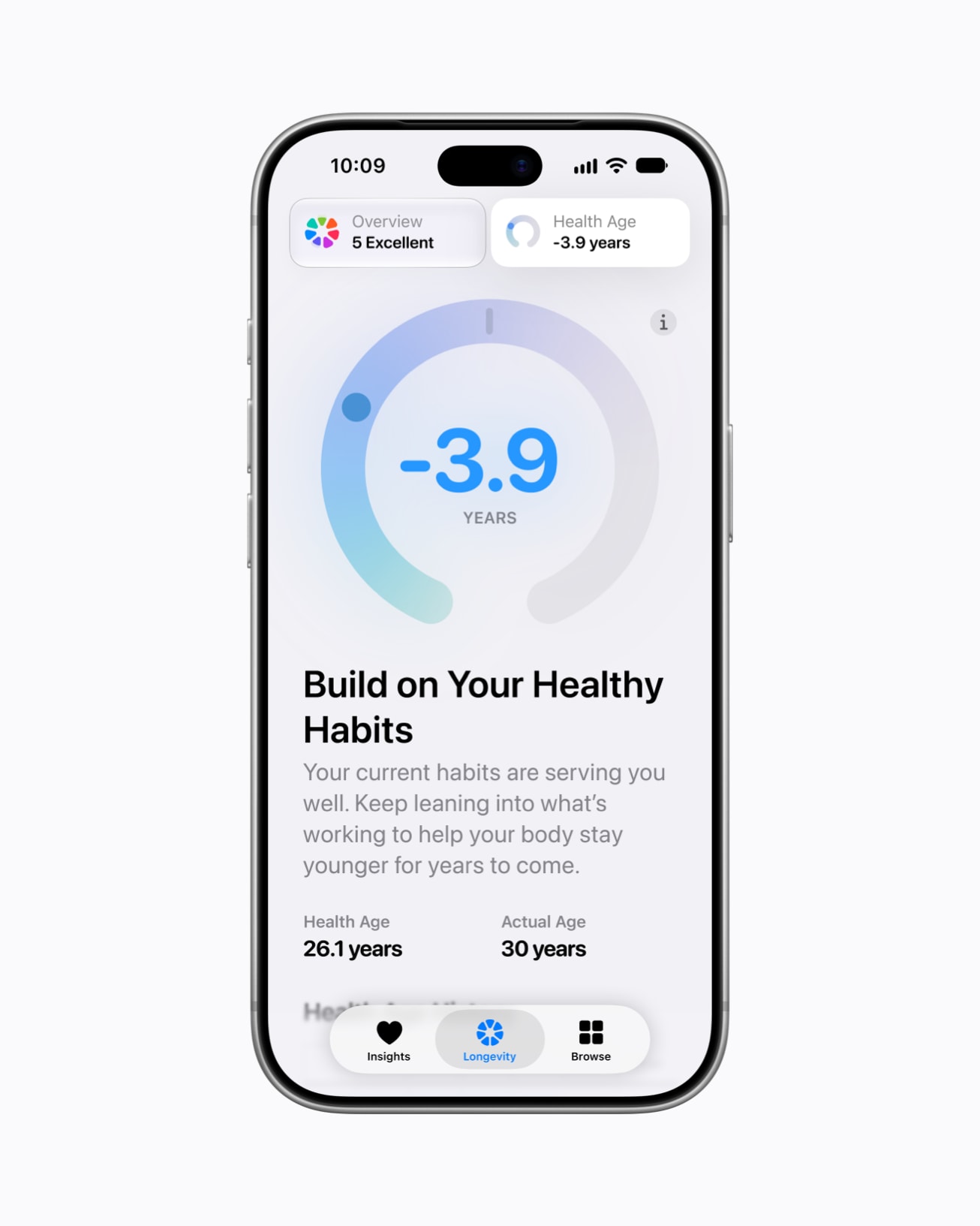 Obrazovka Health Age v aplikaci Zdraví