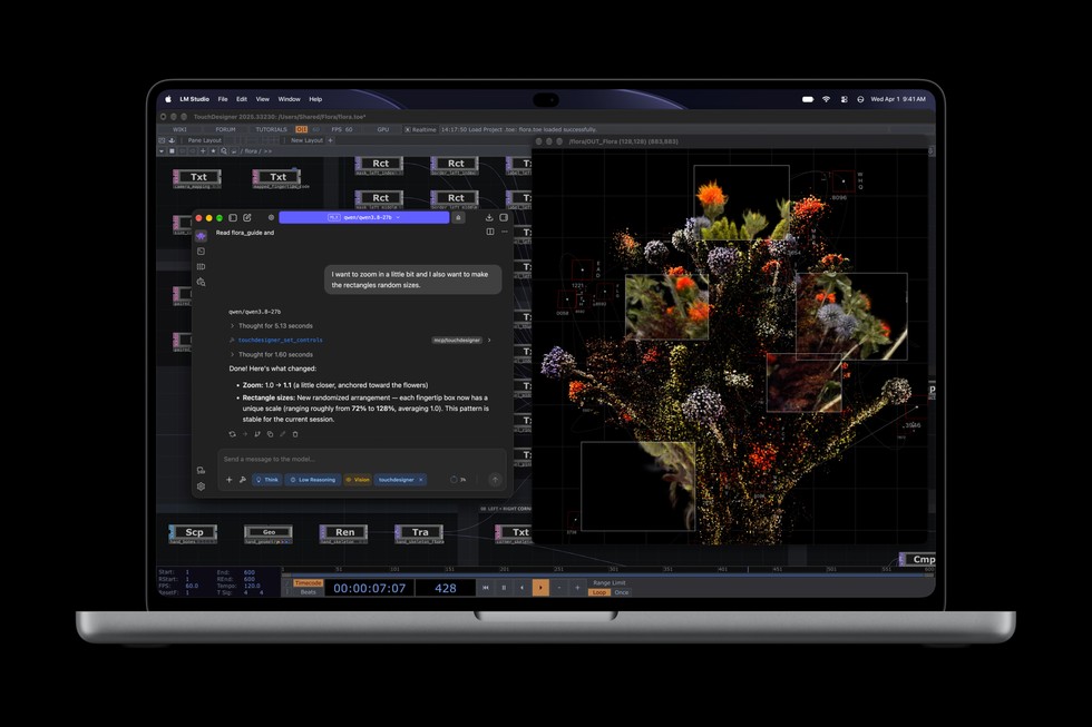 Spuštěný jazykový model v aplikaci LM Studio na MacBooku Pro