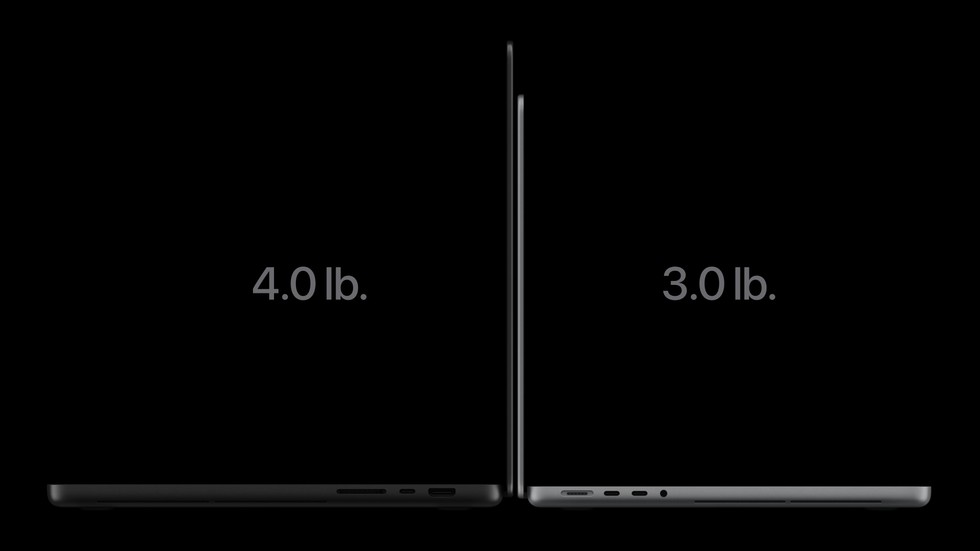 Porovnání tloušťky čtrnácti- a šestnáctipalcového MacBooku Pro