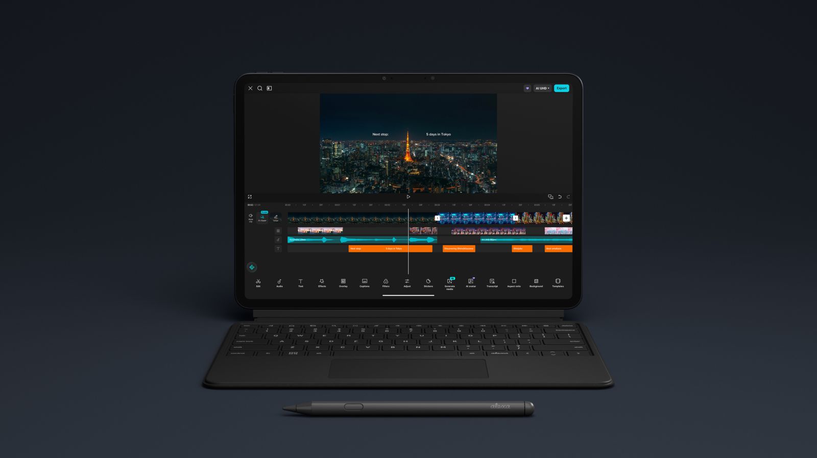 Alexa Tablet 12 Pro s připojenou klávesnicí