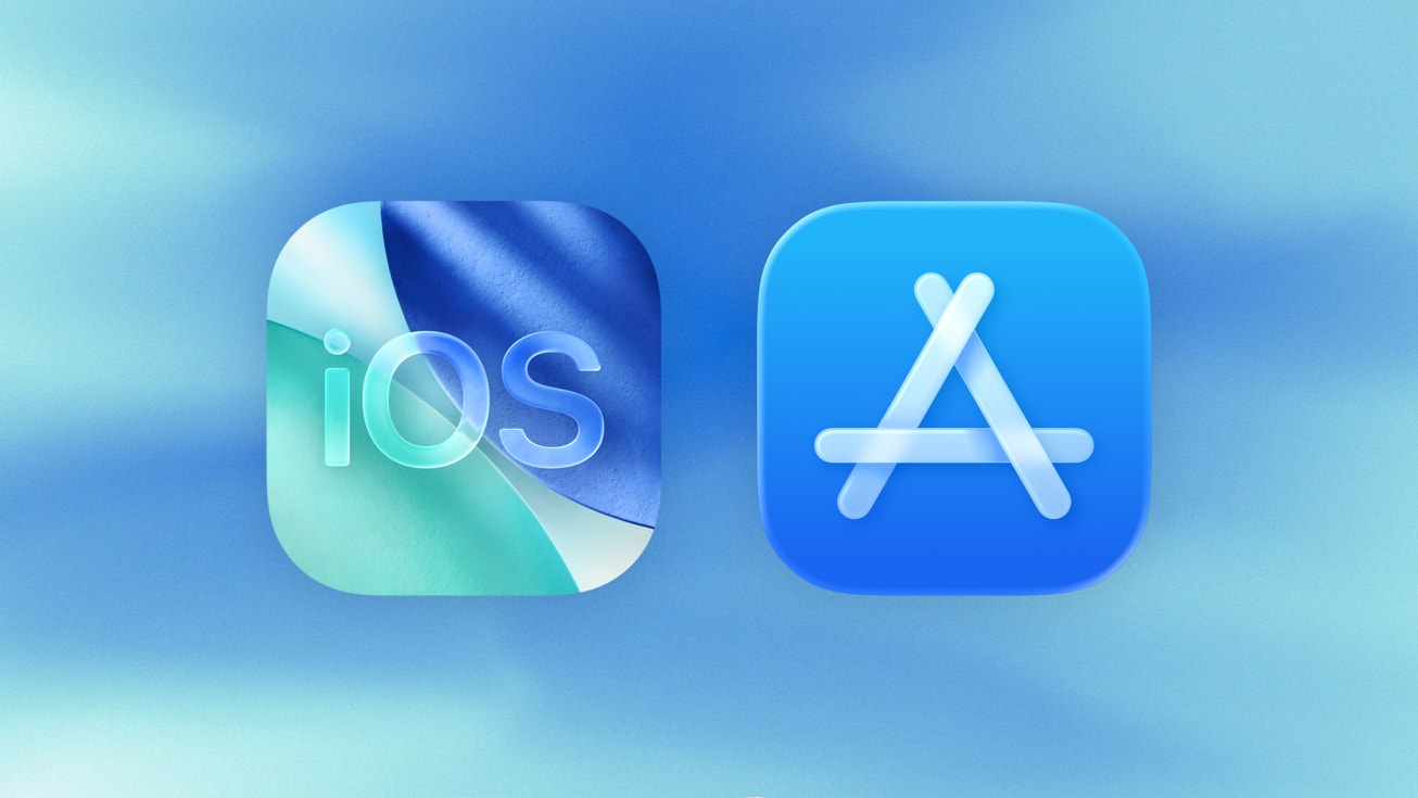 Ikony iOS a App Store na modrém pozadí