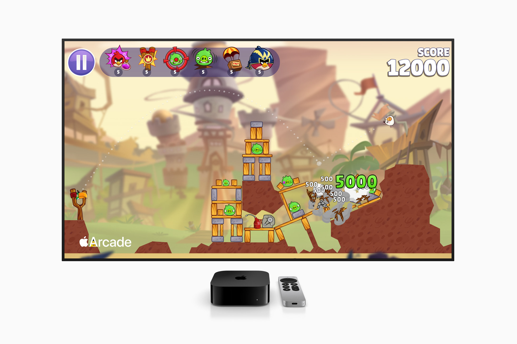 Hra z Apple Arcade na obrazovce televize