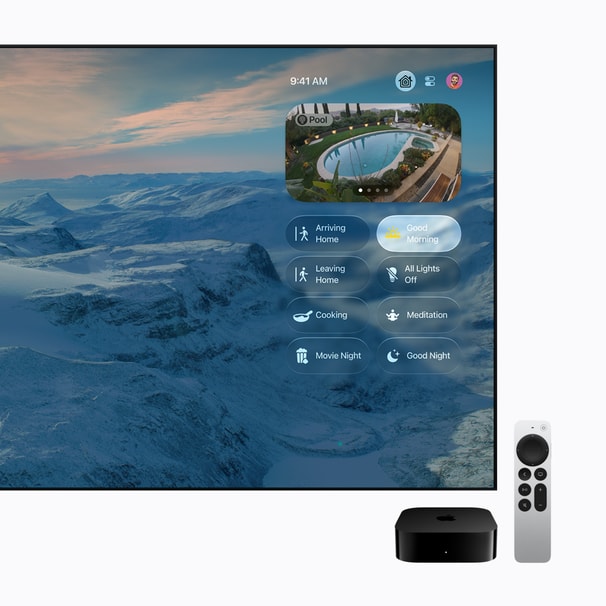 Apple TV 4K jako domácí hub s ovládáním chytré domácnosti na obrazovce