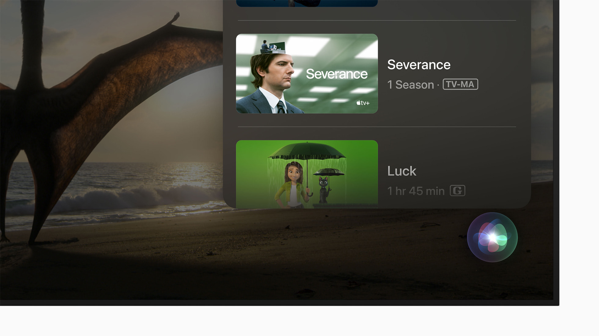 Vyhledávání přes Siri na obrazovce Apple TV 4K
