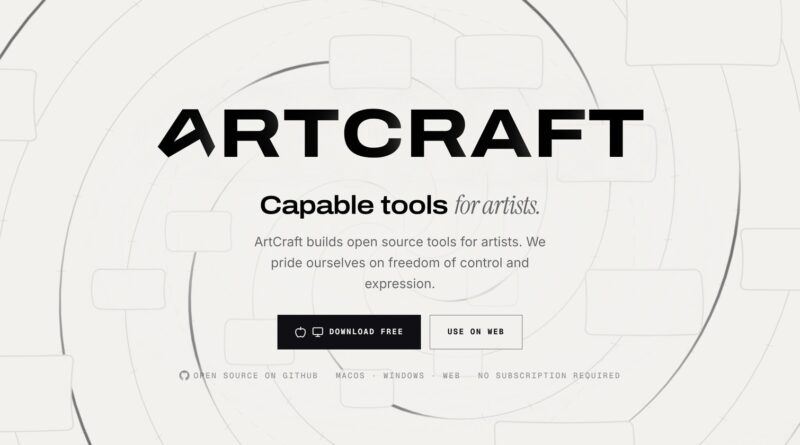 Úvodní stránka projektu ArtCraft s nápisem Capable tools for artists
