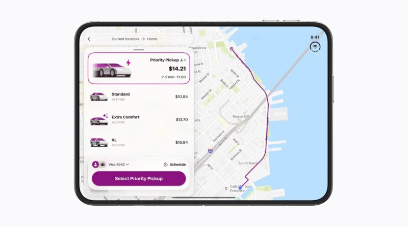 Aplikace Lyft na rozloženém iPhonu Duo