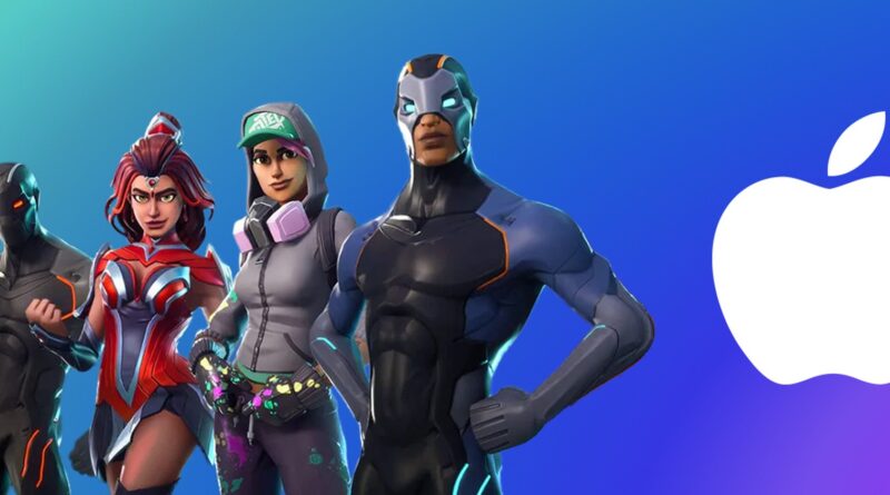 Postavy z Fortnite vedle loga Applu