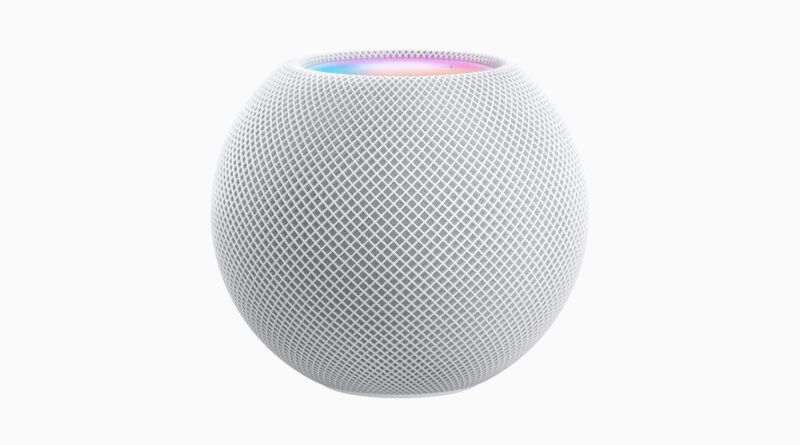 Bílý reproduktor HomePod mini s barevně svítícím displejem na vrchu