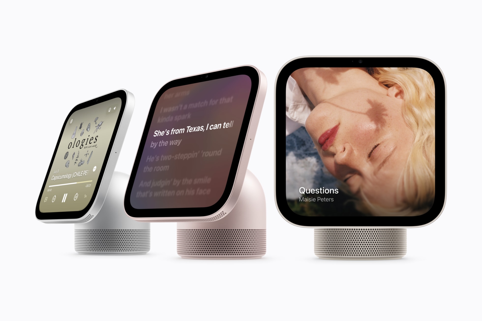 HomeView přehrávající skladbu v Apple Music s textem písně