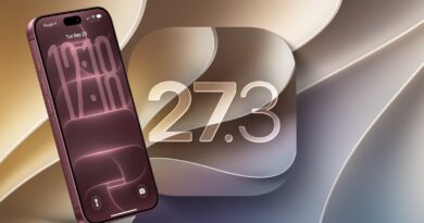 iPhone s nápisem iOS 27.3 na béžovém pozadí