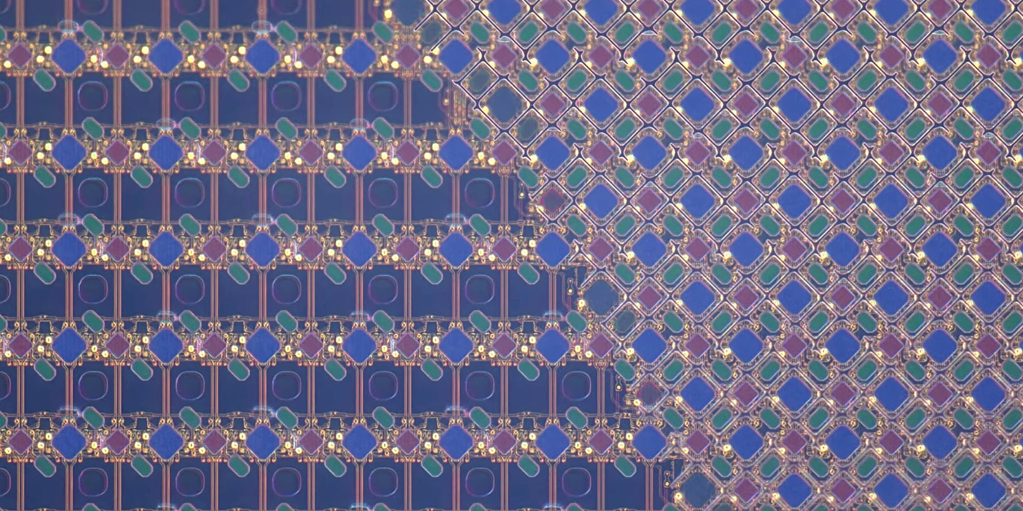 Mikroskopický snímek uspořádání pixelů nad modulem TrueDepth