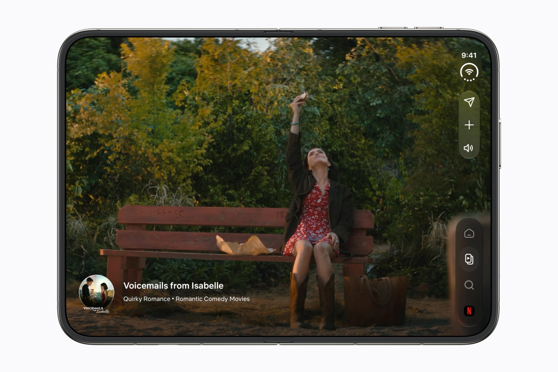 Aplikace Netflix na rozloženém displeji iPhonu Duo