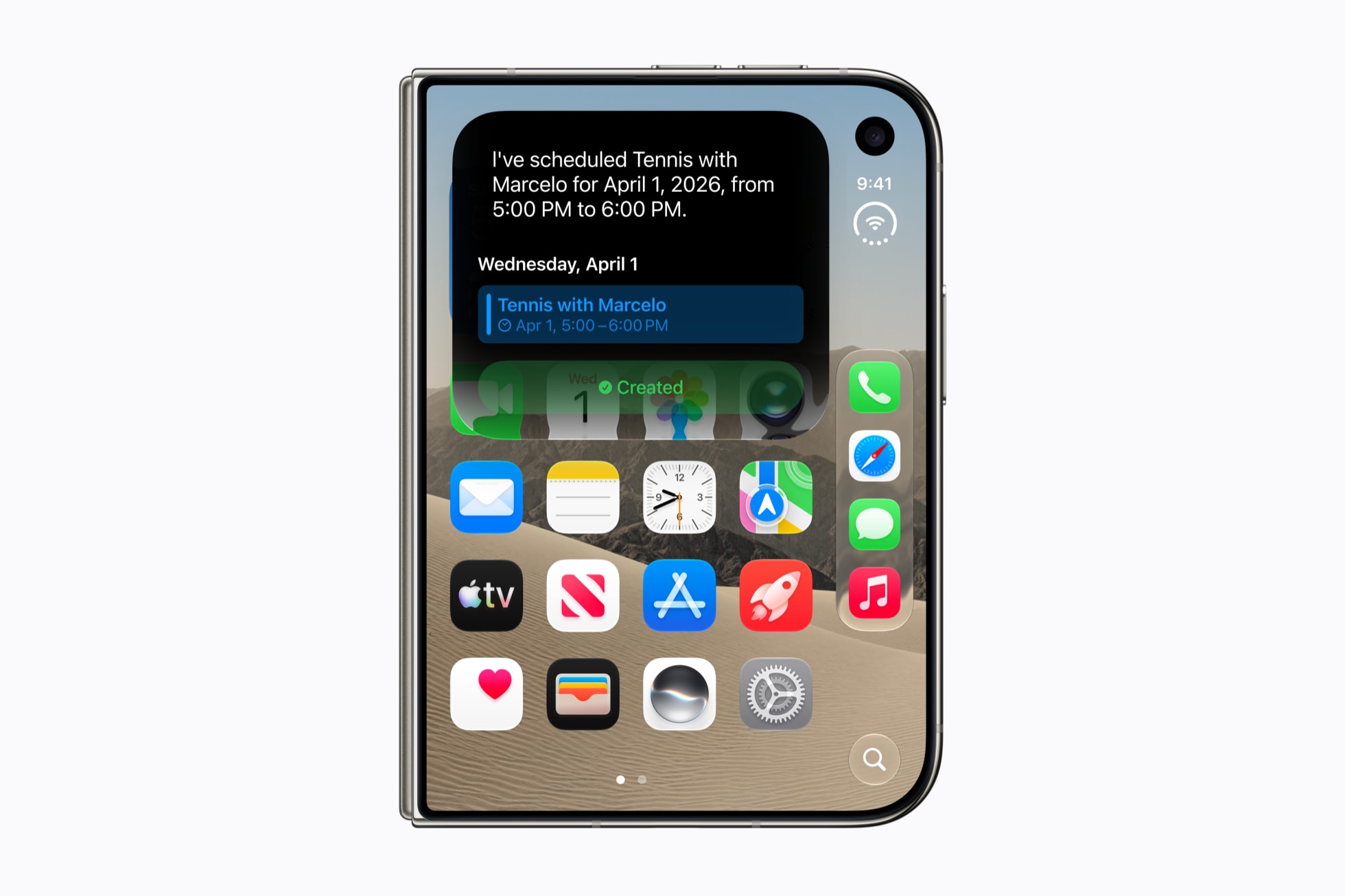 Siri AI běžící na rozloženém displeji iPhonu Duo