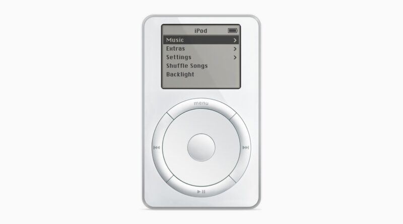 iPod první generace s černobílým displejem a mechanickým kolečkem
