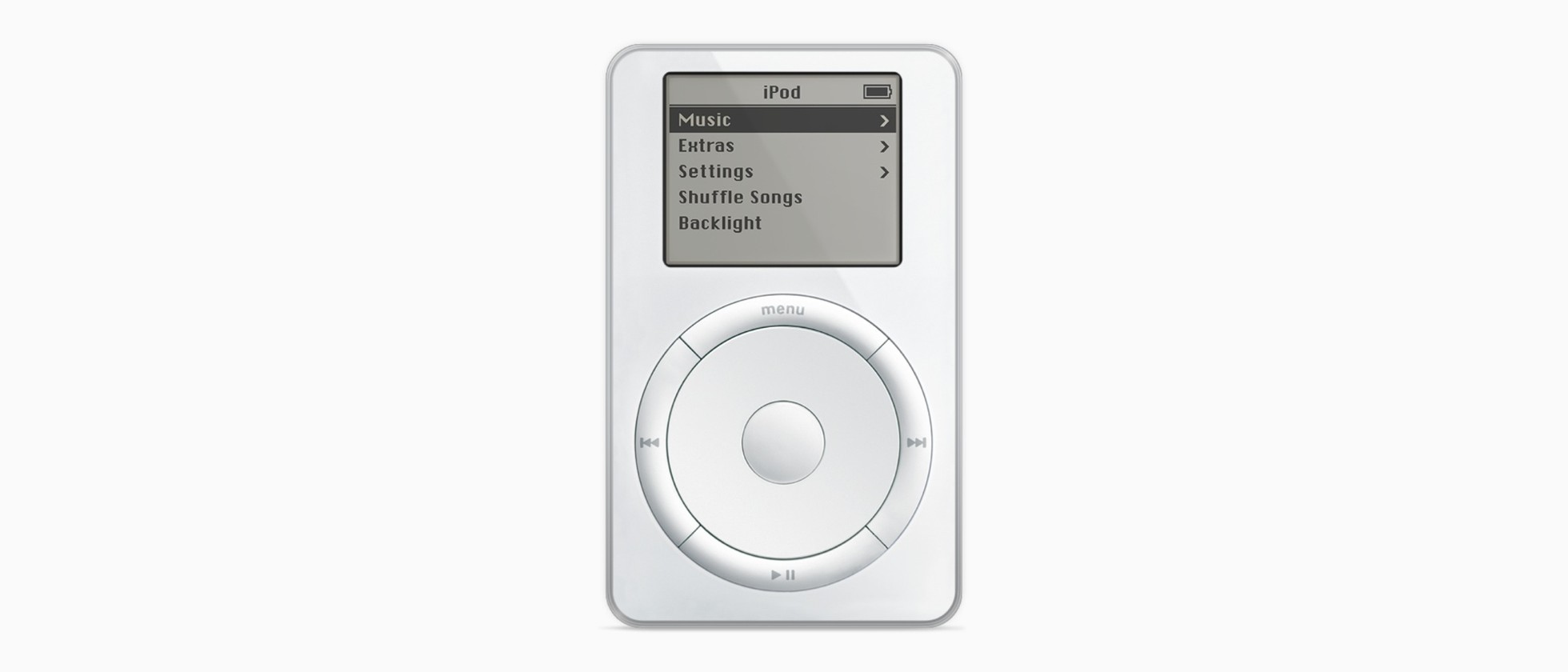 iPod první generace s černobílým displejem a mechanickým kolečkem