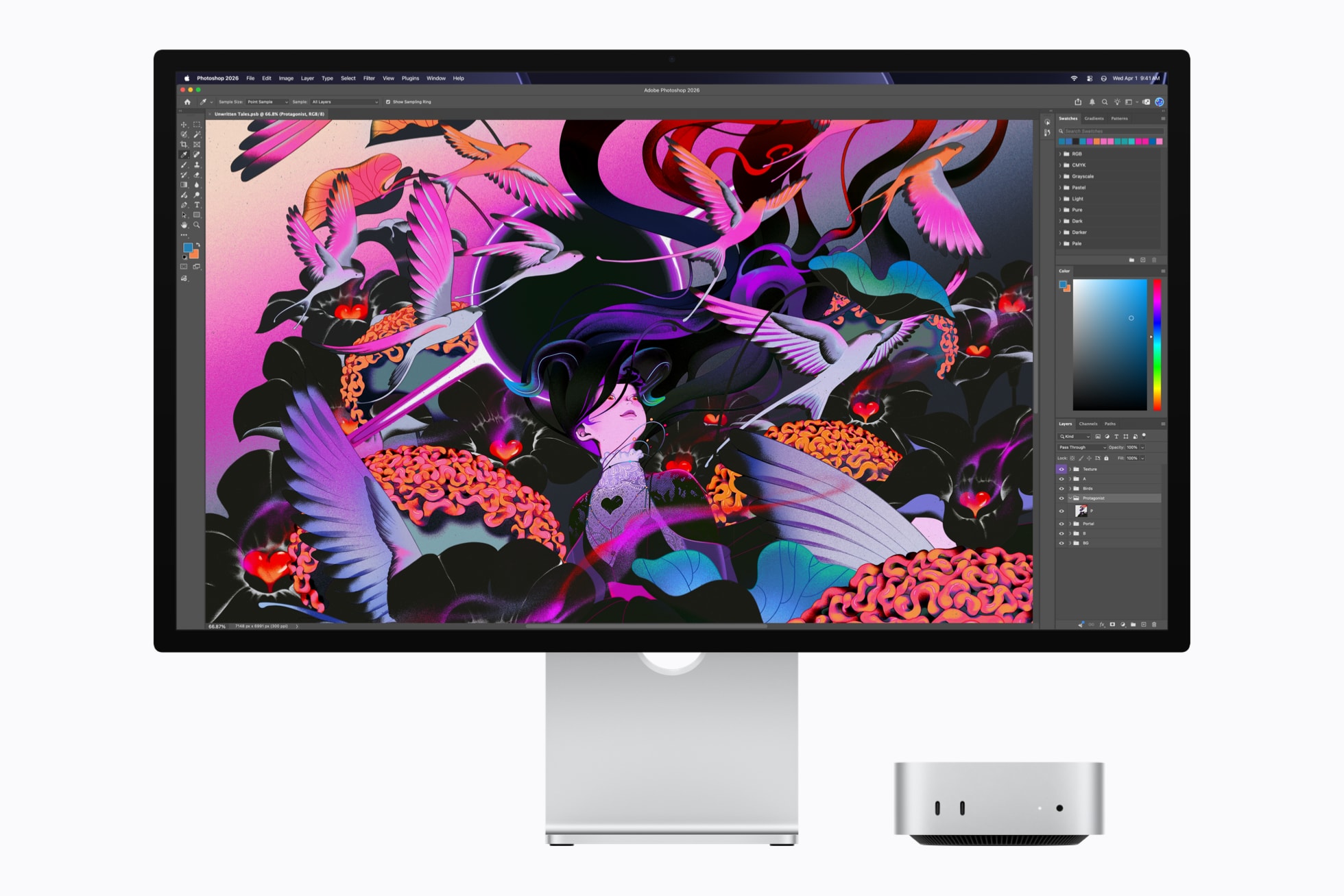 Mac mini s otevřeným Photoshopem