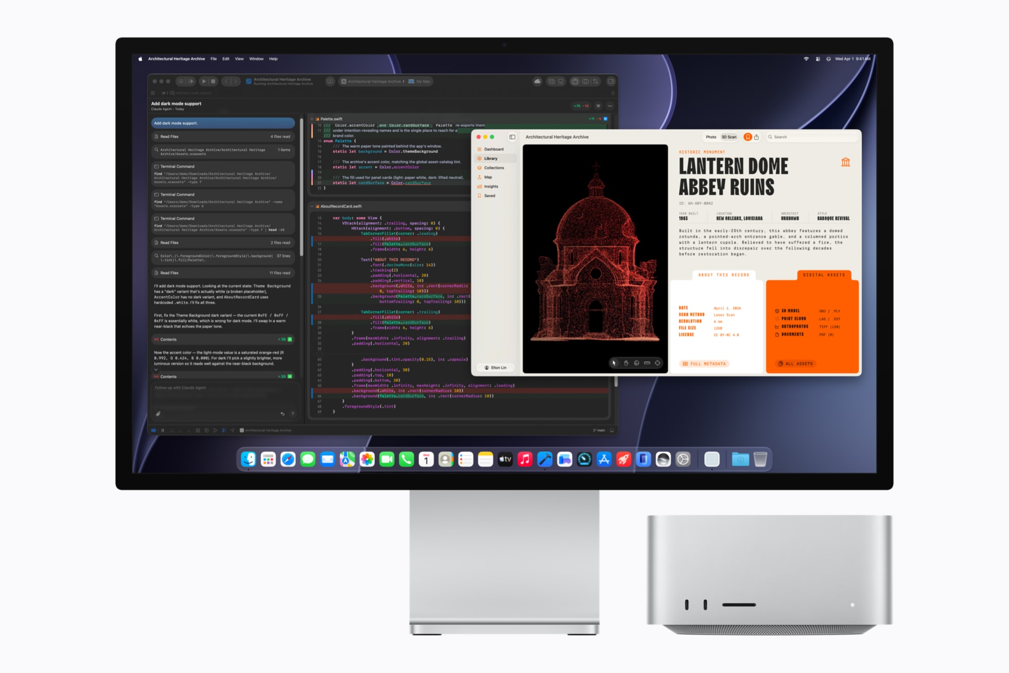 Mac Studio s otevřeným Xcodem