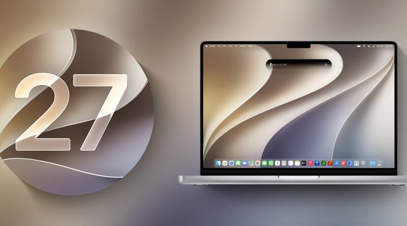 Logo macOS 27 vedle MacBooku Pro
