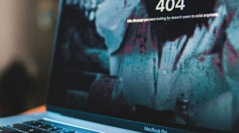 Chybová stránka 404 na displeji MacBooku Pro
