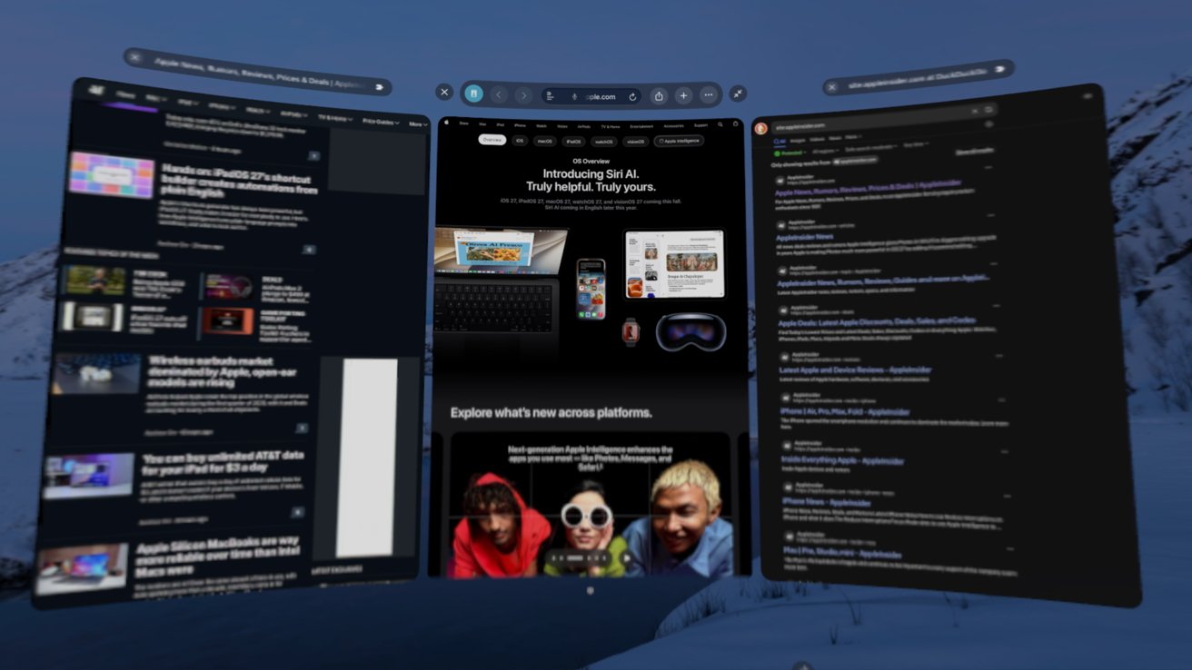 Nové zobrazení panelů Safari ve visionOS 27